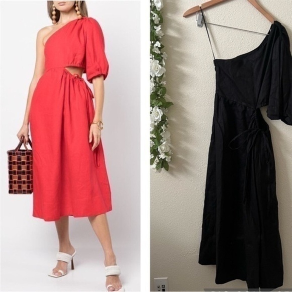 NWOT Nicholas Black Crissa One-shoulder Cutout Linen Midi Dress
